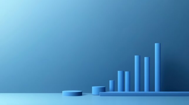 Blue bar chart on a blue background for data analysis and visualization purposes