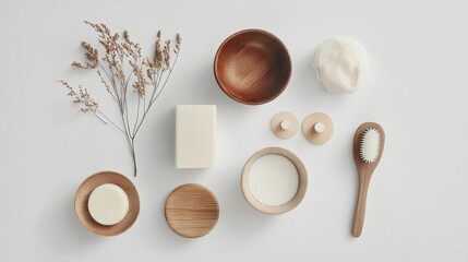 Selection of wooden bowls plates and spoons on display for kitchen or dining use