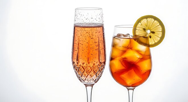 Two vibrant summer cocktails with ice and lemon, ready for a refreshing toast - Powered by Adobe