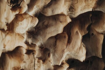 Close up view of a textured tree trunk with bark and natural patterns in the wood