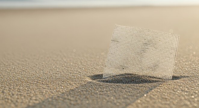 Plastic mesh on sandy beach during daylight representing ecology  