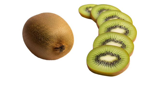 Appetizing kiwi fruit and slices for healthy eating and fresh smoothies