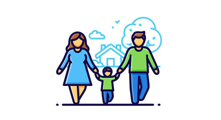 Illustration of a family walking in front of a house.
