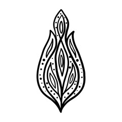 Decorative linear flame shaped buta in black outline