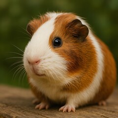 Cute Guinea Pig Close-Up on Wooden Surface &ndash; Adorable Pet, Soft Fur, Sharp Details, Realistic Animal Portrait