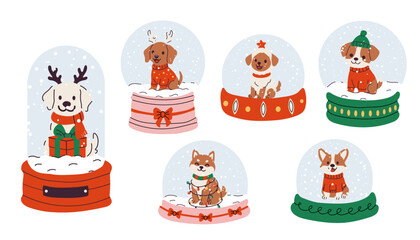 Cute Dogs in Christmas Snow Globes Collection