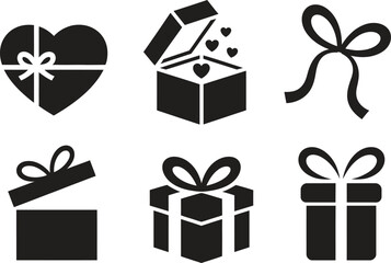 Gift Box Silhouette Set – Heart Gift, Ribbon Bows, Present Boxes and Romantic Surprise Icons