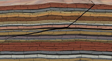 Closeup of a geological fault line in sedimentary rock layers, showcasing the earths history and the forces that shape our planet, ideal for geology studies