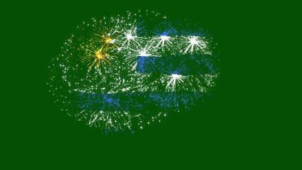 Uruguay Flag Fireworks Animation on Green Screen – National Day Celebration Pyrotechnic Effect with Uruguay Flag Shape Burst – Festive Independence Day Visual FX