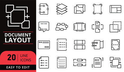 Document layout and design line icons set for web and print media