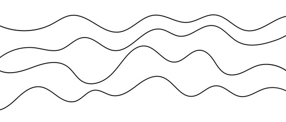 Wavy line vector divider, doodle background, black and white chaotic long ornament