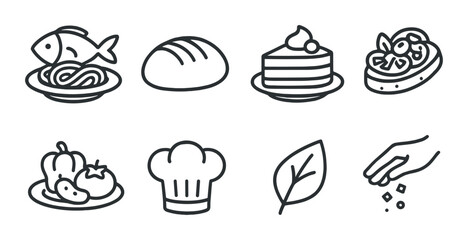 Culinary icons collection featuring food and cooking symbols on dark background