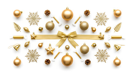Luxury Gold Christmas Flat Lay On Pure White Background - Premium Minimal Style