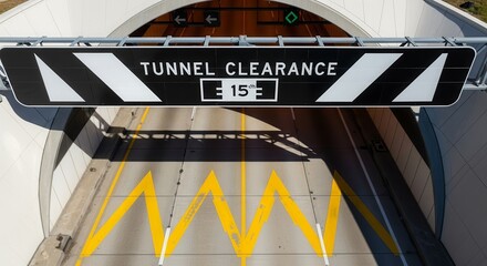 Tunnel Clearance Signage Indicating Height Restriction and Safety for Vehicle Transportation