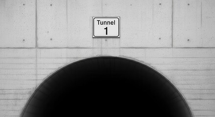 Tunnel Entrance With Signage Displays Direction And Concreted Architectural Design