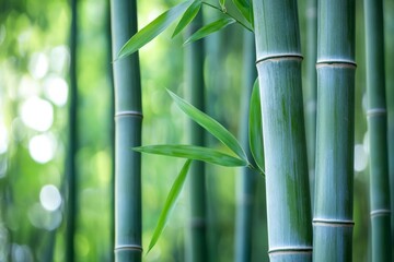 Obraz premium Bamboo leaves illuminated by sunlight in a natural outdoor setting