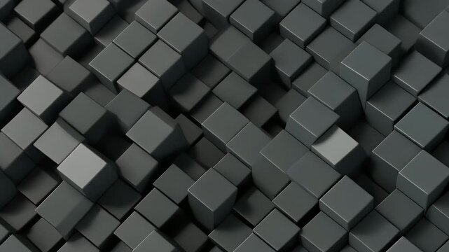Abstract digital illustration of a three-dimensional array of gray cubes with varying orientations.