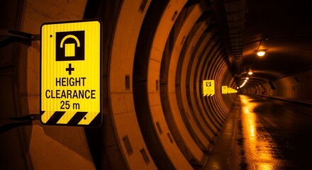 Tunnel With Bright Sign Indicating Height Clearance With Striking Lighting Design