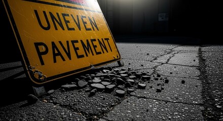 Uneven Pavement Road Sign with Damaged Surface, Warning of Potential Hazards
