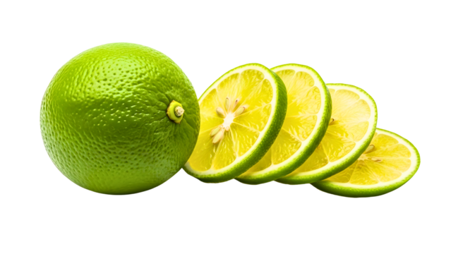 Fresh lime and sliced lime for cocktails or summer drinks, zesty flavor
