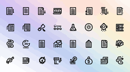 Business and Finance Line Icons Set. Collection of Vector Document, Office, Money, and Data Related Symbols for Web & UI Design.