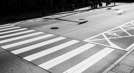Urban Aesthetic Featuring Abstract Zebra Crossing And Architectural Shadows in Black and White