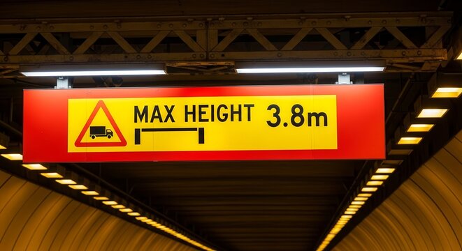 Warning Sign Indicating Maximum Vehicle Height Restriction in a Tunnel or Underpass