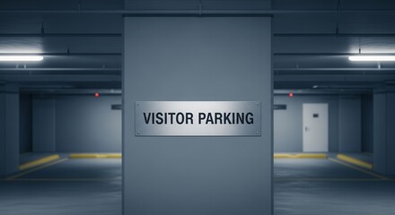 Visitor Parking Sign in Underground Garage: A Modern Urban Infrastructure Scene