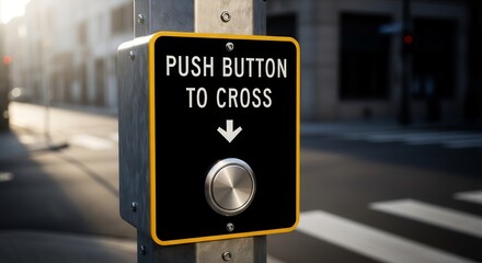 Urban Crossing Button Illuminates Awaits Signal For Pedestrian Safety And Street Navigation