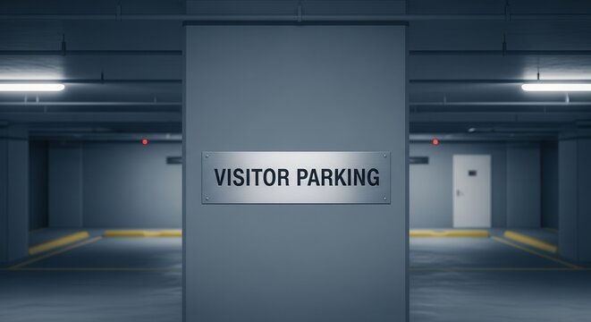 Visitor Parking Sign in Underground Garage: A Modern Urban Infrastructure Scene