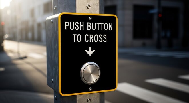 Urban Crossing Button Illuminates Awaits Signal For Pedestrian Safety And Street Navigation - Powered by Adobe