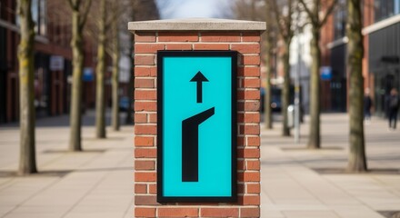 Urban Direction Signage Emphasizing Upward and Left Turns in a City Environment