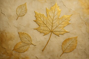 Design Hintergrund - Wandoberfl&auml;che - Bl&auml;tter - Relief - Schimmerndes Gold