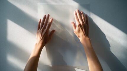Hands on translucent paper in sunlight for artistic design inspiration,Gift of Sight Month