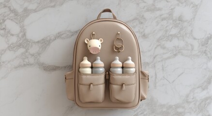 Baby Backpack Essentials: A meticulously organized baby backpack, revealing an array of essential items for infant care, suggesting a lifestyle of readiness and practicality for new parents.
