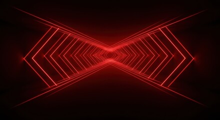 Abstract red neon tunnel with symmetrical geometric shapes in a dark and futuristic design scheme