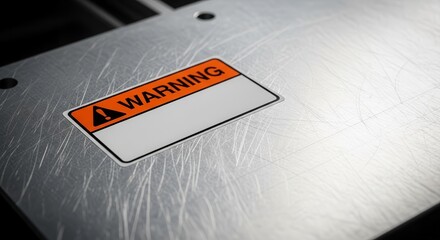 Warning Sign Adhered To A Metal Surface With Noticeable Scratches And Texture