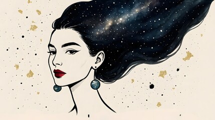 ДизайCosmic Woman Portrait with Galaxy Hair &ndash; Elegant Fashion Illustration for Posters, Branding and Decorative Designн без названия - 1