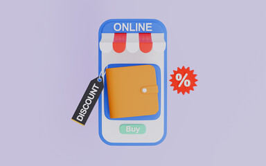 Online shop, online payment and delivery with floating elements concept