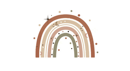 Bohemian style rainbow illustration with earthy neutral colors and decorative elements isolated on Transparent Background