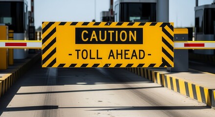 Warning Sign At Toll Booth Indicates Upcoming Payment For Roadway Passage