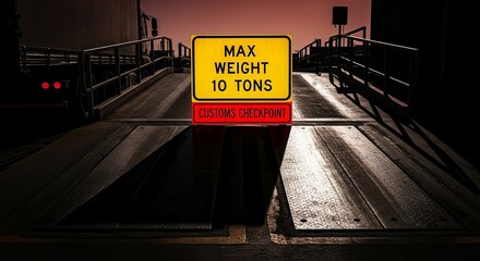 Warning Sign At Customs Checkpoint Displaying Maximum Weight Restriction For Trucks Passing Through