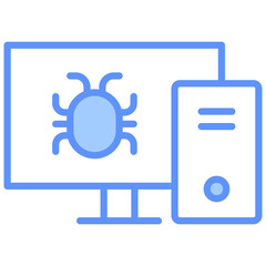 Computer Bug Outline Blue Color Icon