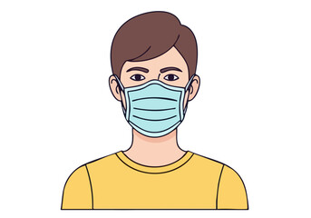 A young man wearing a face mask, promoting safety. Clean, modern illustration with a bright teal background. ?Mask Breathe Safe? text. Suitable for health and wellness campaigns.
