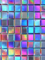 Colorful mosaic of shiny squares reflecting light in vibrant hues
