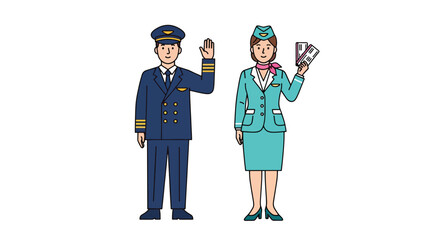 Pilot and Flight Attendant Illustration Airline Crew in Uniform.