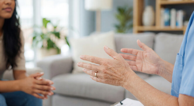 Psychologist hands gesturing communicating with patient during therapy session mental health counseling support professional advice listening empathy understanding problem solving medical appointment 