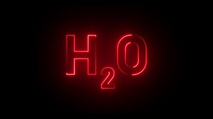 Red Neon H2 O Chemical Formula Glowing Brightly on Black Background water science