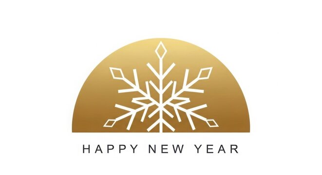 Happy new year greeting card with white snowflake on gold semicircle background illustration design