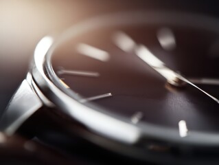 high-end wristwatch close-up with metallic reflections, dynamic perspective, warm earthy hues, modern vibe, natural daylight, ample space for text, generic props only